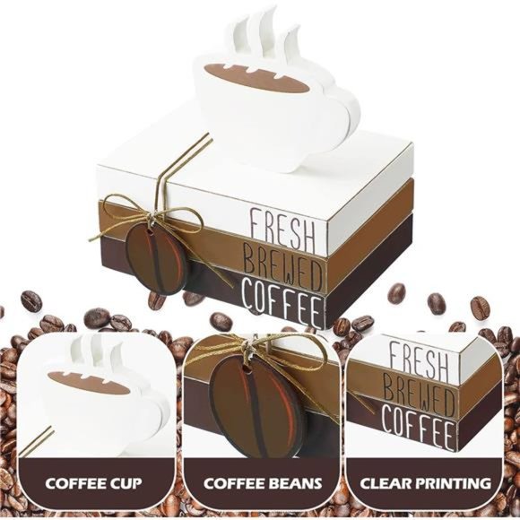 4 Pieces Mini Coffee Bar Sign Decor Accessories Coffee Tiered Tray Décor, Wooden - Picture 3 of 5